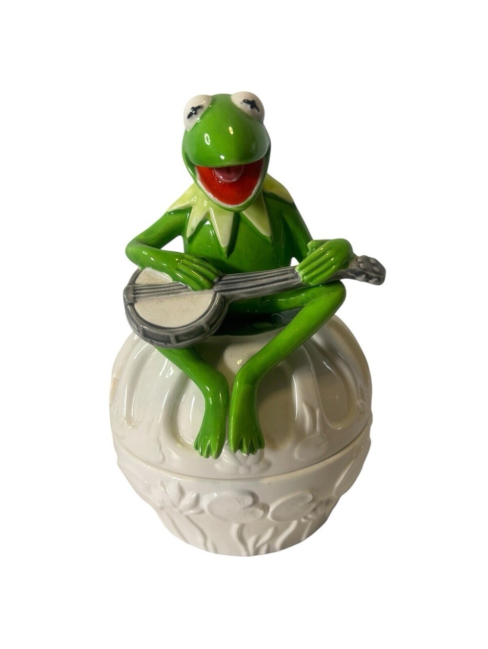 Vintage Sigma Kermit the Frog with Banjo Jar/Lidded Dish 80s Muppets Jim Henson